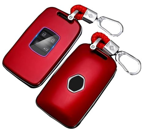 SILUOHAKE Schlüsselhülle für Renault-Schlüssel aus Carbonfaser für Renault Koleos Kadjar Megane Captur Espace 4 Taste Schlüsselhülle (red)