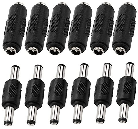 12 Piezas 5,5 x 2,1 mm DC Energía Adaptador, KUOQIY 2.1x5.5 mm CC Conector de Enchufe Macho a Macho, CC Conector de Jack Hembra a Hembra, Adaptador de Corriente Continua para Cámara CCTV, Enrutador