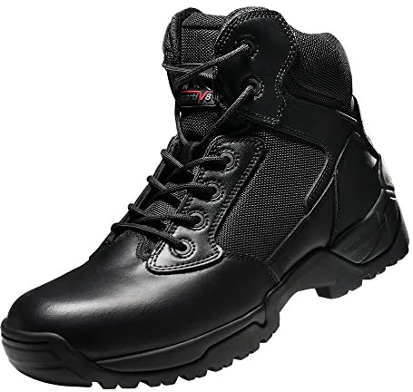 NORTIV 8 Stivali da Lavoro Tattici Militari da Uomo Stivali da Combattimento da Moto in Pelle,Size 44W,Nero,ALLOY-W