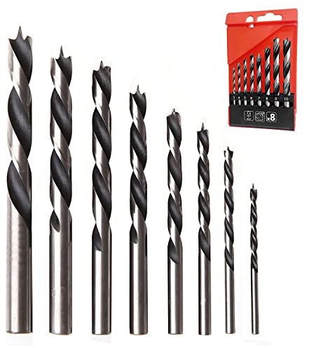 8PCS Brad Point Drill Bits, 3-10mm Spiral Twist Wood Drill Bits Set for Woodworking, Softwood and Laminated Wood MDF