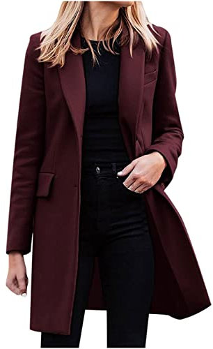 Dyhxuan Langer Trenchcoat mit Gürtel Damen Mantel Eleganter Windbreaker Frühlingsjacke Winterjacke Umlegekragen übergangsjacke Klassische Winddichter Wollmantel Lang Warm Bomberjacke Windjacke
