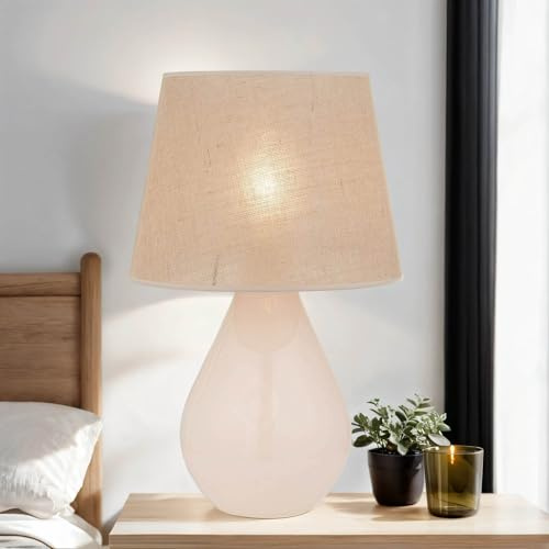 Licht-Erlebnisse XL Tischleuchte Vasenlampe in aus Glas & Jute in Ecru-Braun mit Kabelschalter H:67cm für Wohnzimmer Schlafzimmer Nachttischlampe Vasenleuchte
