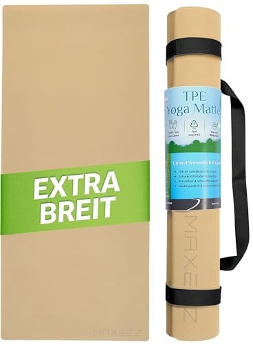 MAXEEZ Yogamatte XXL [30% breiter]- beige (KEIN Kork) - rutschfeste Fitnessmatte extra breit - Gymnastikmatte für maximalen Komfort - Pilates Matte aus umweltfreundlichem biologisch abbaubarem TPE