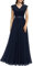Dressystar Damen Abendkleid Elegant für Hochzeit Spitze Chiffon Lang Ballkleider Maxi Kleid Sommer Mädchen Cocktailkeider Marineblau S
