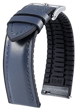 BINLUN Leder Uhrenarmbänder Silikon-Innenfutter Hybrid Elegant Elegant Schnellverschluss Lederarmband für Smartwatches Schwarze/Silberne Schnalle 6 Farben Herren Damen(blau,20mm,Silberne Schnalle)