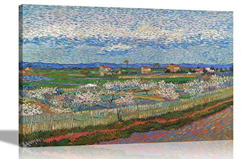 Artley Prints Blossoming Peach Trees by Vincent Van Gogh Canvas Wall Art l Colourful Framed Pictures l Landscape Artwork Large 76 x 50cm (30 x 20 inches)