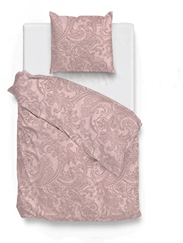 Heckett Lane ZO Home Satin Bettwäsche Paisley DI LINO, 100% Baumwolle, Verschiedene Größen, Shell Nude, Größe:135x200 cm + 80x80 cm