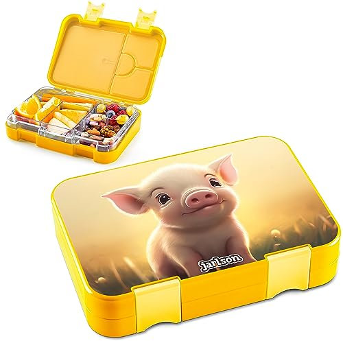 Jarlson® Brotdose Kinder mit Fächern - TONI Lunchbox - Bento Box auslaufsicher – Jausenbox für Kindergarten und Schule - Mädchen und Jungen | Vesperbox | Snackbox (SCHWEINCHEN)