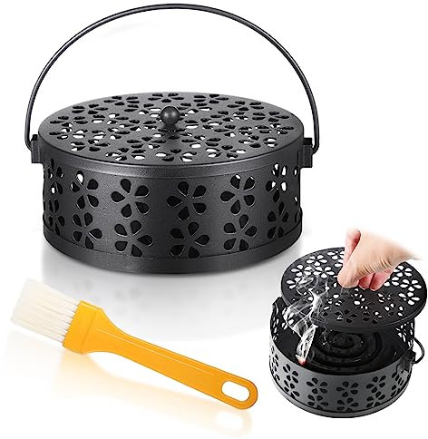 Support en spirale de moustique - Métallique - Avec pinceau - Rétro - En métal creux - Noir