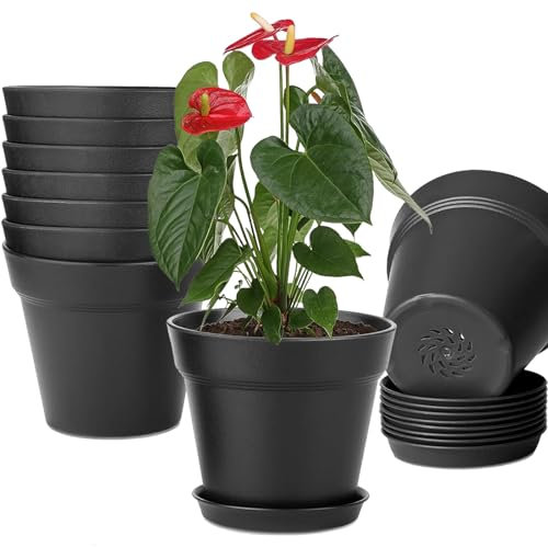 SUN-E 10CM macetas para Plantas, 9 Piezas Negro macetas de plástico con platillos y múltiples Agujeros de Drenaje para Todas Las Flores de jardín en casa suculentas Semillas a Partir de macetas