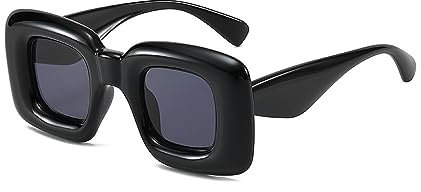 FDEETY Oversized Quadratische Sonnenbrille Damen Retro Brille Uv Schutz Dicke Rahmen Trendig Statement Brillen