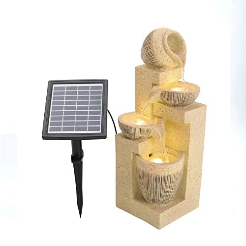 Outdoor Garden Water Fountain Resin Cascade Bowl Water Feature Fountain LED Lights Indoor Outdoor Garden Decor Floor-Standing Waterfalls Fountains for Home Yard Decoration