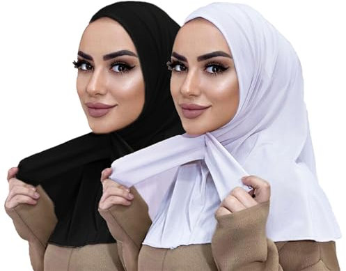 MOWEN 2 Stück Praktische Tasten-Hijab-Mütze aus Modal-Baumwolle, Einfarbig, Untertuch für Islamische Muslimische Mütze, Elastische Kopftuch-Mütze