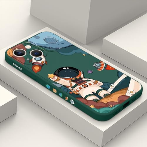 LEECG per iphone 13 Mini Cover Modello di Fiore Fodera in Microfibra Morbido Silicone Liquido Sottile Cover per iphone 13 Mini-Astronauta Verde