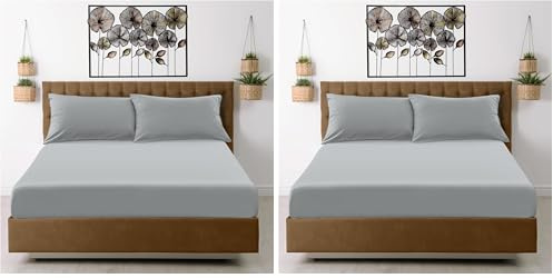 Microfiber Fitted Sheet Double - Plain Dyed Bedding Sheet - Grey Bottom Bed Sheet (Pack of 2)