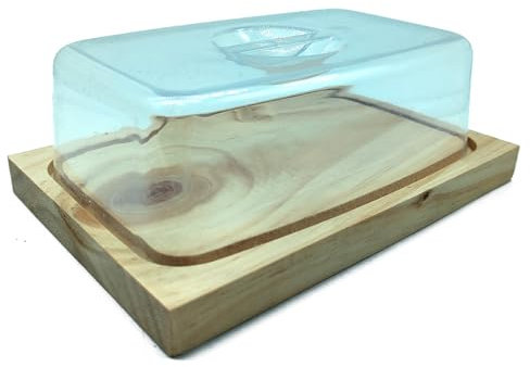 Acan Tradineur - Quesera Rectangular con Tapa de Metacrilato - Base Fabricado en Madera - Ideal para Guardar el Queso, Embutidos u Otros Alimentos - 7 x 19 x 12,5 cm