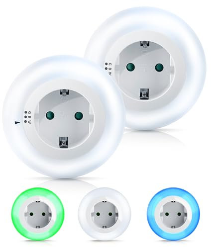 BRANDSON - 2 Stück LED Nachtlicht Steckdose - Orientierungslicht Nachtlampe - integrierter Helligkeitssensor und Dämmerungssensor - 3 Lichtfarben: Weiß Grün Blau - auch für Babys und Kinder