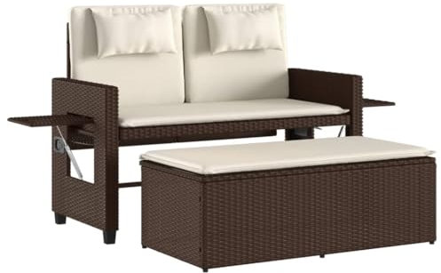 vidaXL Gartenbank, Bank mit Verstellbarer Rückenlehne, Gartengarnitur mit Kissen, Terrassenbank Gartensofa Gartenmöbel, Braun Poly Rattan