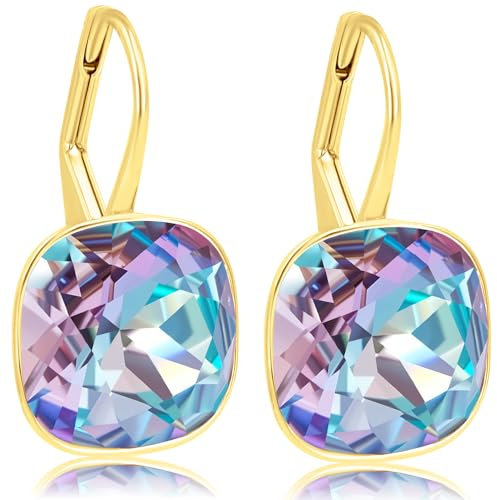 Goldene Ohrringe hängend kurz Marken Kristalle 925 Ohrschmuck NOBEL SCHMUCK