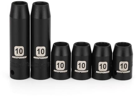 MIXPOWER 6PCS 3/8Drive 10mm Deep&Shallow Socket, 6 Point & 12 Point, CR-V, Metric, Black Phosphate Finish…