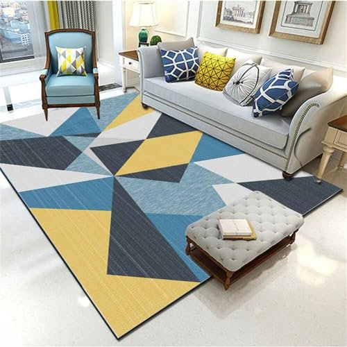 DJHWWD Deko Teppich 50X80Cm Teppich Zimmer Kinderteppiche Jungs Blau Gelber, Leicht Zu Reinigender Wohnzimmerteppich, Bunter Geometrischer Teppich Im Flur