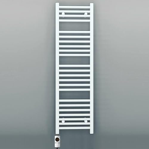 400mm Wide White Electric Bathroom Towel Rail Radiator Heater With AF Thermostatic Electric Element UK Pre-Filled (400 x 1200 mm)