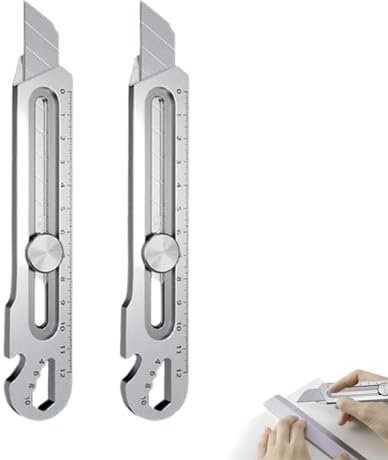 Cutter Professionnel Rétractable Couteau à Découper En Acier Inoxydable Couteau Utilitaire Polyvalent Et Robuste Outils De Couteau Utilitaires Pour Bureau, Maison, École (2 pièces)