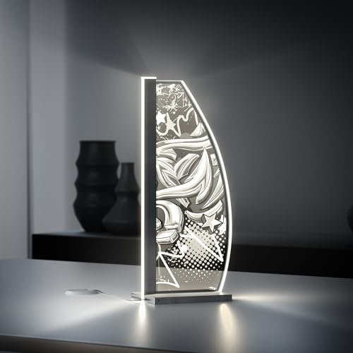 Luverre Tischlampe | LED-Leuchte | Glas-Leuchte mit Gravur für Nachttisch, Kommode, Wohnzimmer | Graffiti, Pop Art, Punk (Urban Arrow, Segel | anthhrazit)