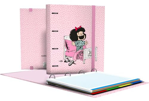 Grafoplás | Carpeta A4 con Anillas Troqueladas con Recambio y Separadores | Mafalda Morning | Hojas 90g Cuadriculadas 5x5 Borde Color | Sobre Transparente | Carpebook | Perfecto Material Escolar