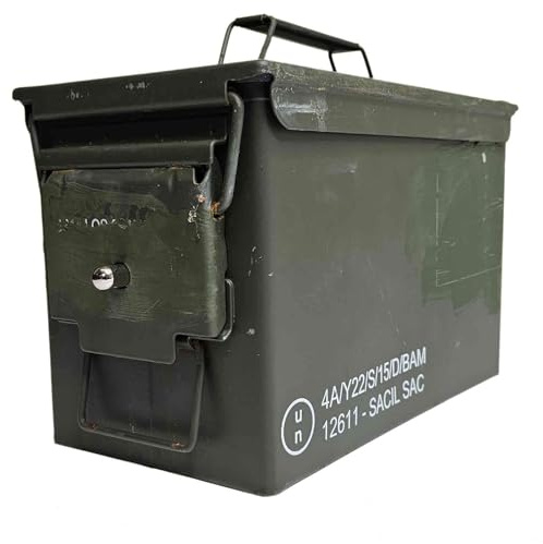 Bundeswehr Munitionskiste Cal. 50 mm ┃ INKLUSIVE Schloss-NACHRÜSTSATZ ┃ GEBRAUCHT ┃ M2A1 ┃ Stahl ┃ ABSCHLIEßBAR ┃ Oliv ┃ Metall ┃ Box