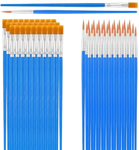 60 Pcs Small Paint Brushes Bulk, Flat Pointed Acrylic Paint Brushes Nylon Hair for Classroom Painting Party Acrylic Oil Watercolor Rock Canvas Face Body Egg Painting