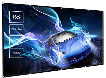 KCUZO Pantalla de proyector de 150 Pulgadas Pantalla panorámica 16: 9 Pantalla de proyección portátil Anti-Pliegue Películas de proyector para Exteriores para Exteriores Plegables