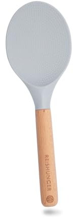 REISHUNGER Silikonlöffel, hitzebeständiger Löffel aus BPA-freiem Silikon und schlankem Holzgriff, für empfindliche Beschichtungen wie Wok und Pfanne geeignet - grau