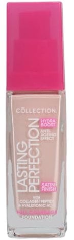 Collection Cosmetics Lasting Perfection Satin Foundation, Full Coverage, with Hyaluronic Acid, 1C Rose Porcelain Cool 27ml