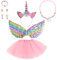 HTTDSLF Einhorn Kostüm Prinzessin Set, 9 Stück Einhorn Kostüm Kinder, Tutu Rock mit Einhorn Haarreif Flügel Schmuck, Einhorn Geschenk für Cosplay Kindergeburtstag Karneval Halloween(2-7 Jahre)