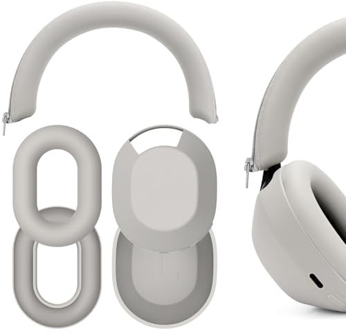 Geekria Silicone Headphone Cover Kits Compatible with Sony WH-1000XM5, WH1000XM5 Wireless Headphones, Scratch Protection Case/Earpieces Cover/Headband Cover/Skin Protector (Beige)