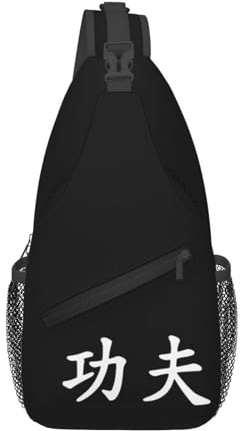 asbwuo Sling-Rucksack mit chinesischen Kung-Fu-Schriftzeichen, Schulter-/Brusttasche für Männer und Frauen, Wandern, Reisen, Crossbody, Tagesrucksack