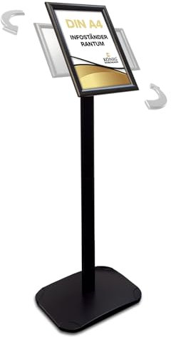 Dreifke® Infoständer Rantum A4 schwarz | drehbar im Hoch – und Querformat | Aluminium Klapprahmen | Menüständer | Kundenstopper | Präsentationsständer