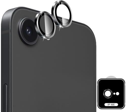 QULLOO Kamera Schutzfolie für iPhone 16e / 17e für Panzerglas, Kameraschutz 9H Härte Linse Panzer Glas Folie Individuelle Ring aus Metall, Ultra-Klar Kamera Schutz, 2 Set Schwarz
