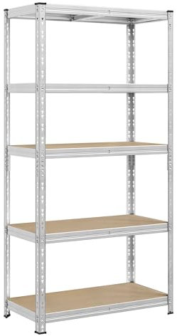 SONGMICS Étagère de Rangement Charge Lourde, Étagère de Garage 50 x 100 x 200 cm, Capacité de Charge Jusqu’à 875 kg, Montage Facile, Tablettes Réglables, Argent GLR447E01