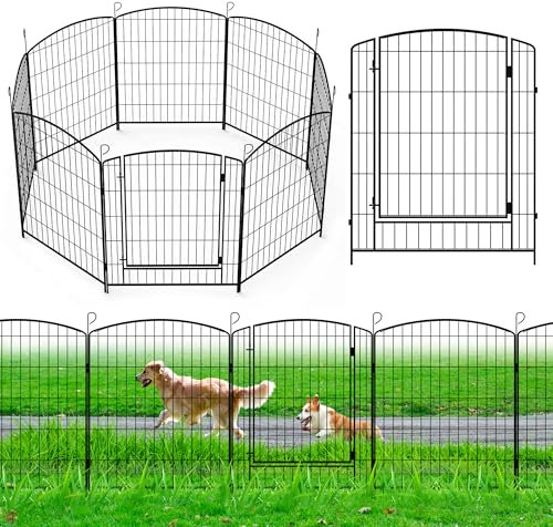 8 Panels Garden Fence (80cm H* 65cm W), Outdoor Metal Rustproof Dog Pet Fence Animal Barrier, Decorative Folding Fencing Ornamental Panels, Garden Fencing for Yard Patio Flower Bed