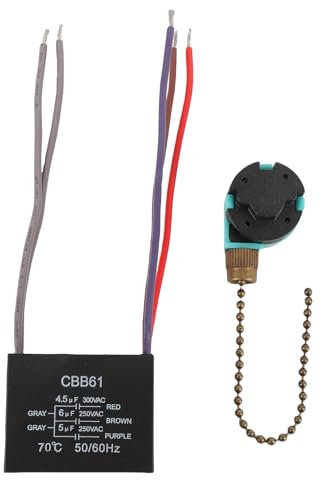 Pssopp ABS 5 Wire CBB61 Fan Pull Chain Switch Replacement,3 Speed 4 Wire Ceiling Fan Switch for Fan and Light