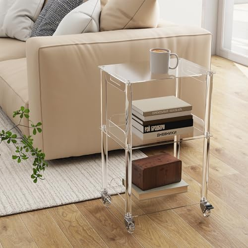 uyoyous Acryl Beistelltisch Transparent Tisch mit 3 Ablagen Nachttisch