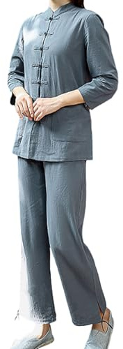 Chaoyilian Wing Chun Taichi Uniform,Tangzhuang Training Uniform,Wushu Frühling Herbst Freizeit Kleidung,Hanfu Kampfsport Hemd,Unisex,Langärmelig,Atmungsaktiv,für Meditation und Qigong