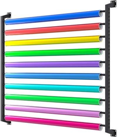 Soporte metálico de 10 niveles para vinilo de coche, expositor de rollos de tela para pared con barra ajustable, organizador de papel tapiz para películas de ventanas de coche comerciales, para garaje