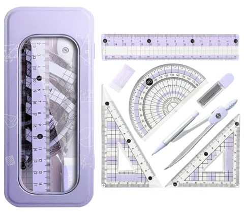 8-teiliges Mathematik-Set, Geometrie-Set, Mathematik-Sets für die weiterführende Schule, Winkelmesser und Zirkel-Set, Mathematik-Lineal mit Aufbewahrungsbox, Schulbedarf