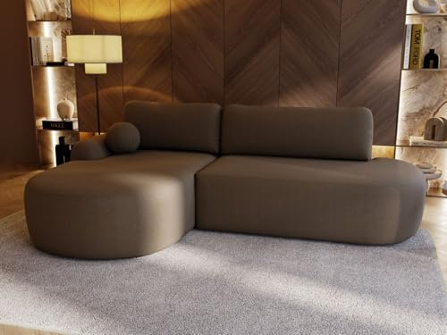GRAINGOLD Aurio O Ecksofa 271x177 cm, L-Form Sofa, Schlafcouch für Wohnzimmer, Boucle, 3-Sitzer Eckcouch, Modernes Design (Braun, Links)