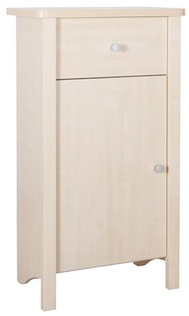 Kommode Smartie B59 x H109 x T40 cm, Schrank Holz Ahorn, Sideboard 2 Fächer mit Tür und Schublade, silberne Aufziehknöpfe, Mehrzweckmöbel für Büro, Flur, Jugendzimmer, Schlafzimmer oder Jugendzimmer
