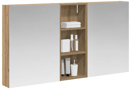 vidaXL Badezimmerschrank-Set 3 pcs 130 x 14,5 x 70 cm Holzwerkstoff, Badezimmer-Schrank, rechteckiger LED-Spiegel, moderner Wand-Organizer, praktischer Platzsparer