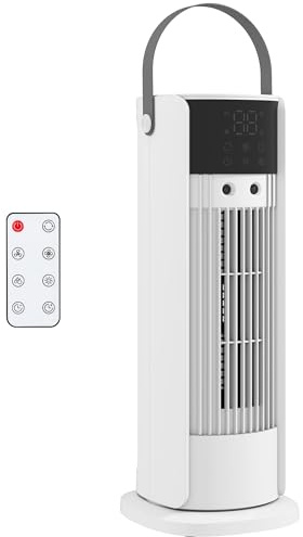 HOMCOM Tower Fan for Bedroom, 16 Inch Portable Desktop Fan, DC Motor, White | 3 Speed Settings, 90° Oscillation, 10 Hour Timer, 700ml Water Tank, for Home Office